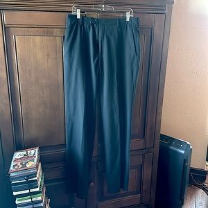 Kenneth Cole Reaction black with grey pinstripe dress pants, not cuffed. 34x34.